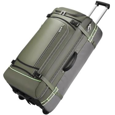 Imagem de Bolsa de viagem com rodinhas – Bolsa de viagem grande de 100 L, alças de compressão, bolsa esportiva resistente para viagem com rodas, bagagem dobrável para viagens longas