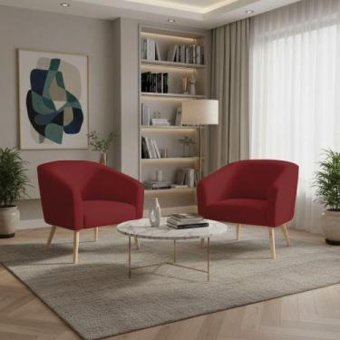 Imagem de Poltrona Sala Decorativa Kit 2 Stella Pé Palito Natural Veludo Marsala