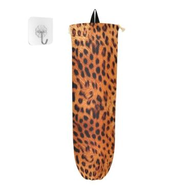 Imagem de Porta-sacos plásticos de couro leopardo marrom avermelhado, suporte de parede para bolsa de supermercado, organizador de armazenamento para cozinha, 1 pacote