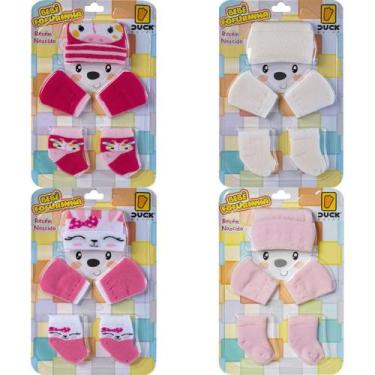 Imagem de 4 Kit Bebê Meias Touca Luvas Recém Nascido Saída Maternidade Menina En