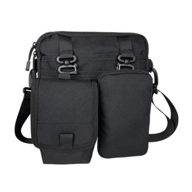 Imagem de HGNUTAY Avental de servidor – Avental de garçonete de cintura com 5 bolsos com cinto ajustável e alça de ombro, preto meio 23 x 23 cm para bloco de pedidos, troco, iPad (restaurante, bar, café)