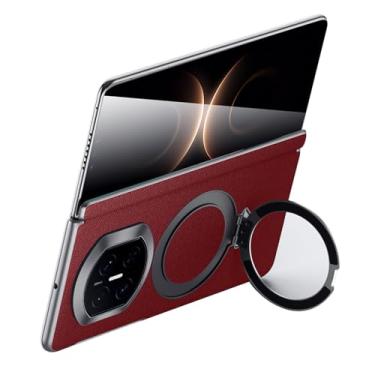 Imagem de POYUFRG Capa magnética para Huawei Mate X7, capa fina de couro genuíno de negócios com dobradiça completa com suporte de anel de metal, capa à prova de choque, vermelha, Mate X7