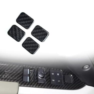 Imagem de FINMOKAL Tampa do botão de elevação de vidro da janela da porta do carro de fibra de carbono compatível com Land Rover Defender 110 2023-2025 (preto)