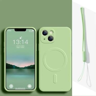 Imagem de Capa magnética com carregador sem fio para iPhone 16, 15, 14, 13, 12, 11 Pro Max, XR, XS, 7, 8 Plus, preta, com alça de silicone, tamanho L, verde, para iPhone 11