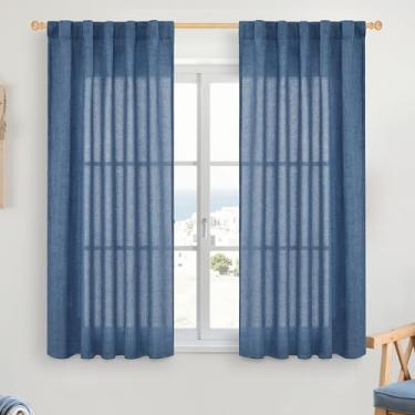 Imagem de YoungsTex Cortinas de linho azul marinho 113 cm de comprimento, cortinas semitransparentes curtas com bolso de haste traseira para filtro de luz privacidade para janela de banheiro, sala de estar, 2