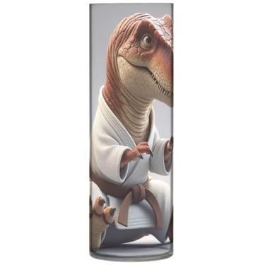 Imagem de Vaso cilíndrico engraçado de karatê de dinossauro para mesa vaso grande de plástico decorativo fofo personalizado exclusivo decoração de casa moderna, 30 cm x 9,9 cm