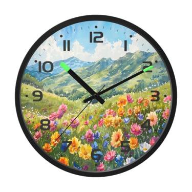 Imagem de SEHANY Herb Wildflower Relógio de parede silencioso sem tique-taque relógio redondo operado por bateria 30 cm controle de som luz noturna relógios de parede para sala de estar, cozinha, quarto
