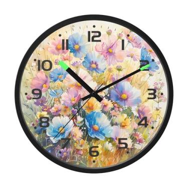 Imagem de SEHANY Herb Wildflower Relógio de parede silencioso sem tique-taque relógio redondo operado por bateria 30 cm controle de som luz noturna relógios de parede para sala de estar, cozinha, quarto