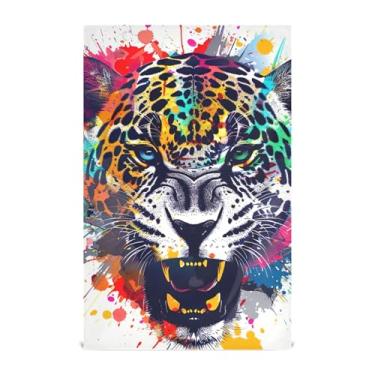 Imagem de Conjunto de toalhas de prato de inverno decoração de cozinha cabeça de onça zangada leopardo toalha de chá de mão panos de prato fofos panos de prato reutilizáveis absorventes 45 x 71 cm, 1 pacote