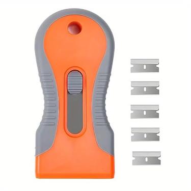 Imagem de Raspador de fogão de cerâmica, ferramenta de limpeza de vidro para fogão com 5 lâminas de aço inoxidável – indução e placas de cerâmica com acabamento brilhante, 1 rodo + 5 cabeças de substituição