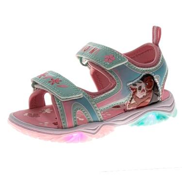 Imagem de Sandália infantil Disney com estampa de princesa Ariel Moana Stitch Minnie Mouse Frozen com luzes LED para uso ao ar livre, para meninas, tamanho infantil, criança pequena/criança grande, Coral aqua