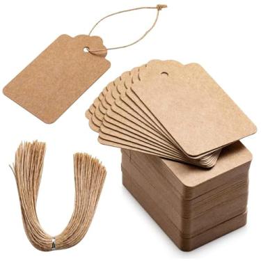Imagem de Etiquetas de presente de 100 peças com cordão - Etiquetas de pendurar papel kraft de 4 x 7 cm para roupas, artesanato, casamento, feriado