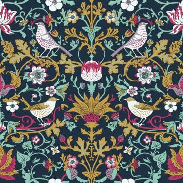 Imagem de WESTICK Papel de parede floral vintage de pássaros papel de parede de contato com folhas 44,5 cm x 259,1 cm