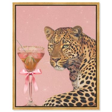 Imagem de Art Remedy Arte de parede glamorosa de tigre leopardo e bebida, moldura dourada, 51 x 61 cm