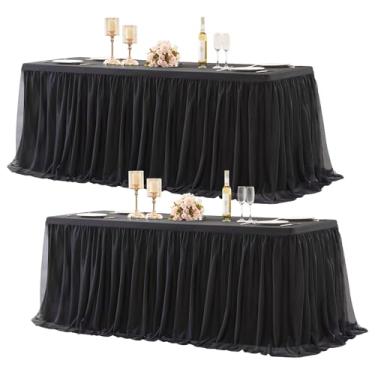 Imagem de HB HBB MAGIC Toalha de mesa preta de elastano, toalha de mesa retangular de tule de 2,4 m, toalha de mesa elástica, para festa, banquete, aniversário, chá de bebê, casamento, toalha de mesa, pacote