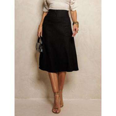 Imagem de Saia Midi de Linho com Caimento Elegante e Botões Forrados - Lumia, Pr