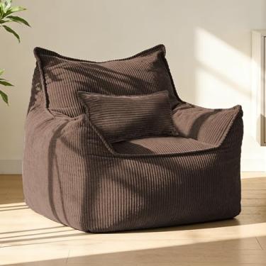 Imagem de Tycdiose Cadeiras de pufe grandes com enchimento de esponja triturada de memória para adultos e adolescentes, poltrona de sofá grande de veludo cotelê confortável para leitura, quarto, sala de estar