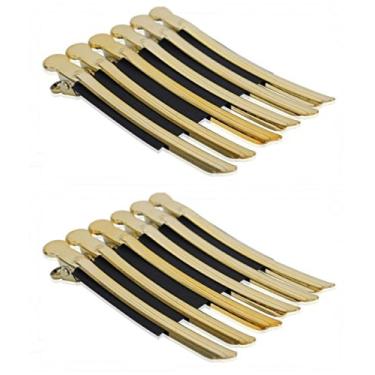 Imagem de AKOAK 12 peças/pacote profissional cabeleireiro estilo cabeleireiro de aço inoxidável, grampos de jacaré de aba de pato, ferramentas de estilo fashion (ouro)