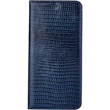 Imagem de FULNES Capa de telefone flip magnética [suporte de cartão], para Apple iPhone 14 Pro Max Case 6,7 polegadas 2022 couro à prova de choque Folio Lizard Pattern Cover [Suporte] (Cor: Azul)