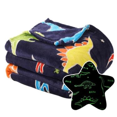 Imagem de Bunnikins & Clover Cobertor de dinossauro que brilha no escuro para meninos e meninas de 1 a 10 anos, cobertores macios para crianças, presentes luminosos de aniversário, Natal, Dia das Bruxas, Ação