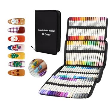Imagem de AnyMark Kit de 80 Cores de Marcadores de Tinta Acrílica para Unhas, Ponta Dupla com Secagem Rápida, Canetas de Esmalte para Design de Unhas, Marcadores de Pintura Acrílica para DIY, Desenho, Pintura e Colorir