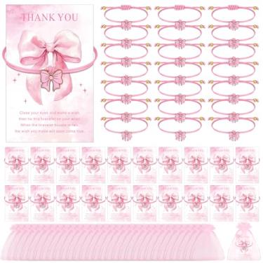 Imagem de Hinly 24 conjuntos, 72 peças, laço de coquete, lembrancinhas de festa, laço rosa, miçangas, pulseiras, corda ajustável, joias de coquete com 24 cartões inspiradores, 24 sacos para lembrancinhas de