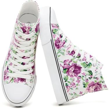 Imagem de yageyan Tênis feminino de lona de cano alto moderno com cadarço branco para mulheres, casual, clássico, Roxa, 38