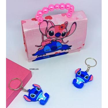 Imagem de Kit Bolsa Infantil Menina Mini Bag Disney Lilo Stitch Alça Mão Pérolas