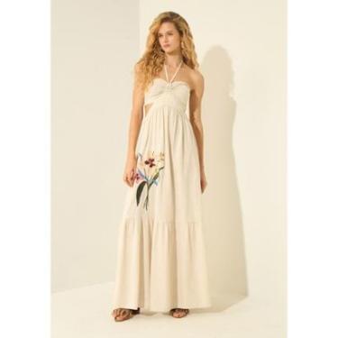 Imagem de Vestido Longo Frente Única Com Bordado Em Sarja Com Linho-Feminino