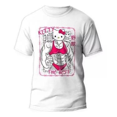 Imagem de Camiseta Hello Kitty Maromba Treino Bodybuilding em Algodão, M, Branco