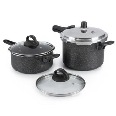 Imagem de Jogo De Panelas De Pressão Antiaderente 3L E 4,5L Preto - Aluminio Nac