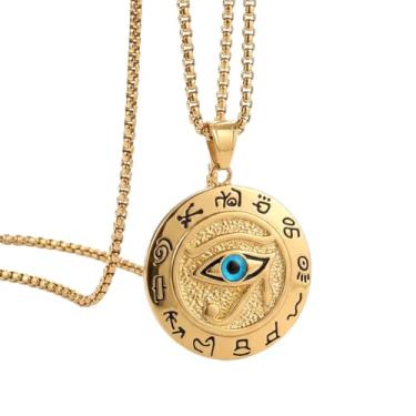Imagem de Colar com pingente Olho de Hórus do Egito Antigo - Ferro de liga de zinco banhado a ouro 18K, design retrô de cabeça de águia, simbolizando proteção e sabedoria, presente para o dia de São Patrício