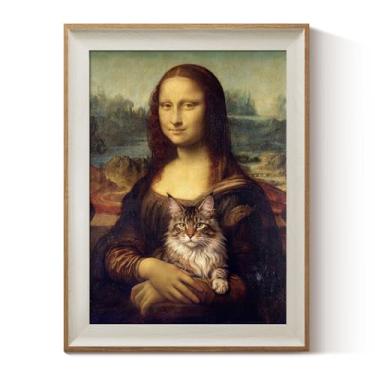 Imagem de ARPEOTCY Arte de parede em tela emoldurada, gato de Mona Lisa
