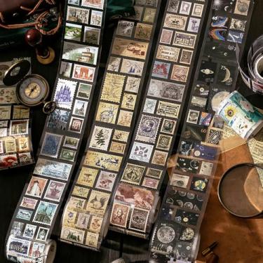 Imagem de 5,5 cm x 2 m/rolo de adesivos de carimbo postal vintage para scrapbook, adesivos de papel decorativo para Bullet Journal, adesivo de fada botânica para Diário de lixo, artesanato DIY, álbum de colagem