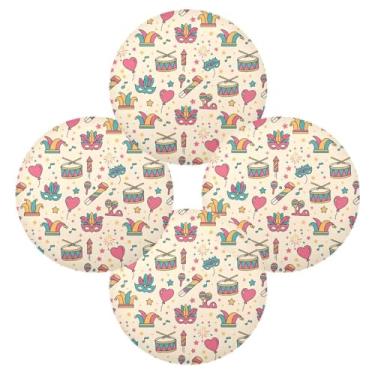 Imagem de Wassud Jogo americano conjunto de 4 tapetes de mesa redondos divertidos de carnaval para cozinha e jantar tapetes laváveis resistentes ao calor para decoração de mesa 39 cm