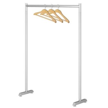 Imagem de Arara de roupas independente de aço escovado, rack de vestuário de haste única para pendurar roupas, organizador de roupas resistentes para lavanderia, quarto, capacidade de carga 50 kg (cor: prata