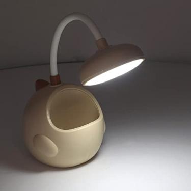 Imagem de Lâmpada de mesa LED fofa em forma de dinossauro USB recarregável pescoço de ganso ajustável de 360 ​​graus com suporte para caneta Mini luz de mesa portátil para estudo de (Amarela)
