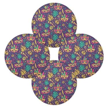 Imagem de Wassud Jogo americano conjunto de 4 tapetes de mesa redondos coloridos carnaval carnaval para cozinha e jantar tapetes laváveis resistentes ao calor decoração de mesa 39 cm