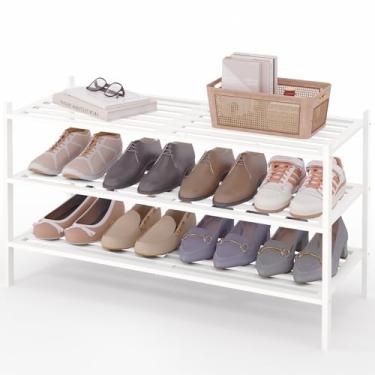 Imagem de Smiry Sapateira longa de bambu de 3 camadas, organizador de sapatos empilhável de madeira para entrada e armário, prateleira de armazenamento de sapatos de madeira independente para porta da frente e