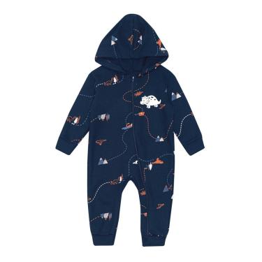 Imagem de Macacão Bebê Menino Dino Moletom C/ Capuz Marinho Brandili-Masculino