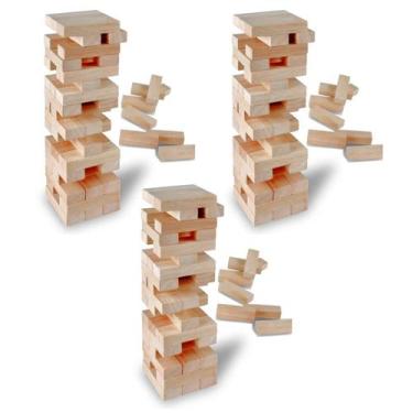 Imagem de Kit 3 Jogos Torre Caiu Perdeu Madeira Classico 54 Pecas Brinquedo - Pa