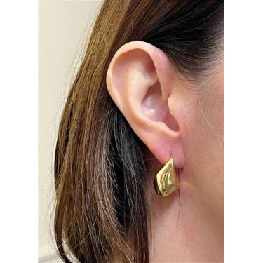 Imagem de Brinco Orgânico Gota Banho Ouro 2 Milésimos com Verniz Italiano - 1 Pa