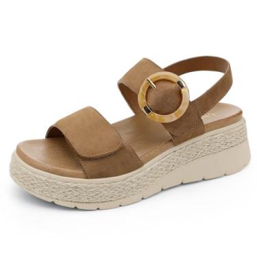 Imagem de UBFEN Sandálias femininas plataforma espadrille salto baixo - suporte de arco ortopédico, palmilha acolchoada, sandálias confortáveis e elegantes com fivela para caminhadas e férias, Marrom, 40
