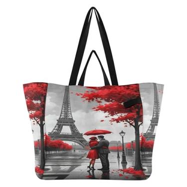 Imagem de SEHANY Sacola de compras reutilizável da Torre Eiffel de Paris com alças reforçadas, bolsa de compras de lona dobrável à prova d'água de grande capacidade para viagem, cozinha, praia