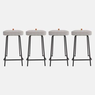 Imagem de Kit 04 Banquetas Médias Para Cozinha Vik Estofada Linho Cinza - Desk Design