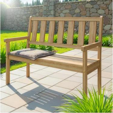 Imagem de Banco de Jardim Rústico de Madeira 2 Lugares com Encosto - Móveis Mene