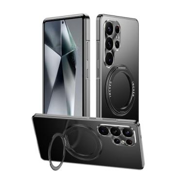 Imagem de HUHUCASE Capa para celular Samsung S24/S25Ultra Metal com anel giratório de 360°, suporte magnético, capa protetora antiqueda multifuncional (preta, S25Ultra)