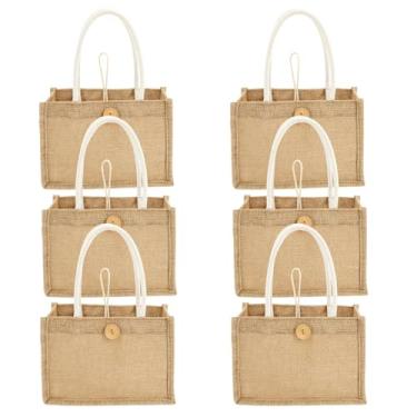 Imagem de Sacolas de juta, impermeável, reutilizável, com alça para praia, compras, viagens, 23 x 11 x 16 cm, 6 peças