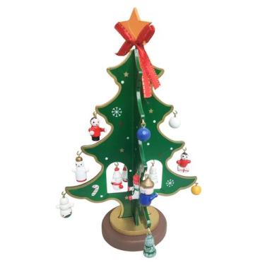 Imagem de Mini Arvore de Natal Madeira Enfeite Natalino Papai Noel Boneco de Nev