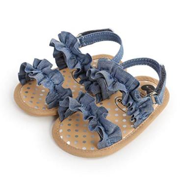 Imagem de AKINGIO Sandálias de verão para bebês meninas, meninos, premium, unissex, sola macia, de borracha, respirável, primeiros andadores, sapatos de praia ao ar livre, 5 jeans azul, 6-12 meses